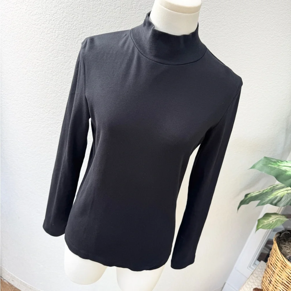 Croft & Barrow Black Cotton Mock Turtleneck Top Shirt S Long Sleeve - Picture 4 of 6